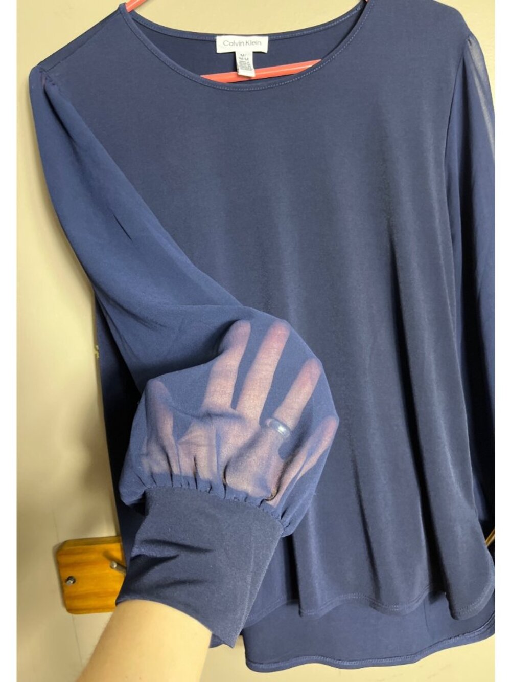 Calvin Klein Top Navy Knit Sheer Balloon Whimsigoth Elegant Dark Feminine Wom M - Picture 3 of 10